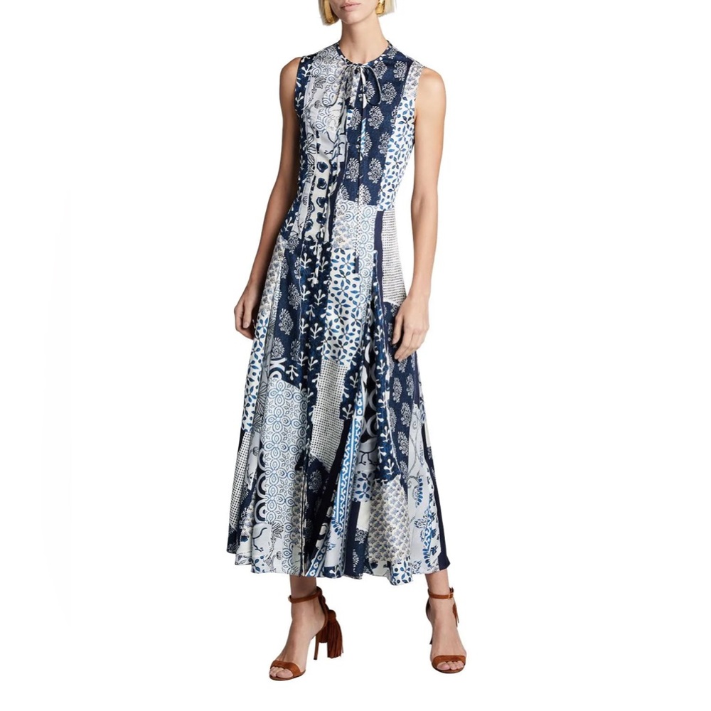 Oscar de La Renta Sleeveless Patchwork Silk Day Dress